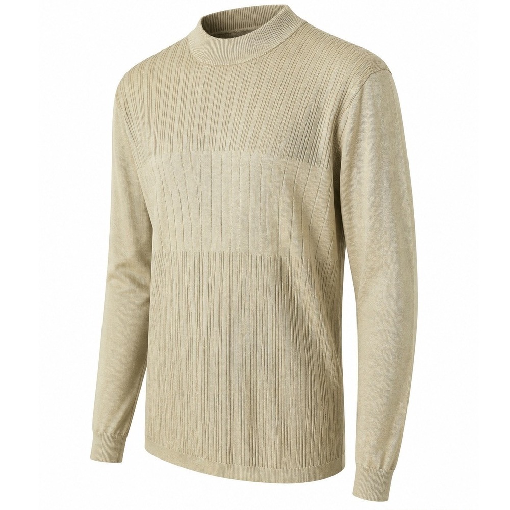 MANO Italy Sweater Mens L Ribbed Mock Neck Tan Solid Regular Fit Y2K